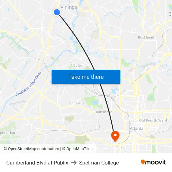 Cumberland Blvd at Publix to Spelman College map