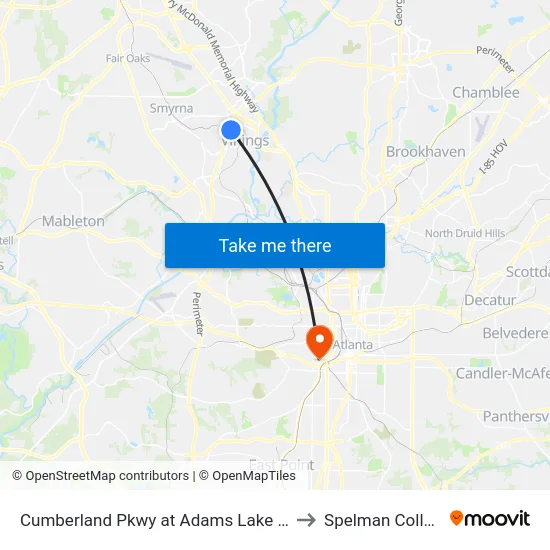 Cumberland Pkwy at Adams Lake Blvd to Spelman College map