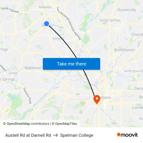 Austell Rd at Darnell Rd to Spelman College map