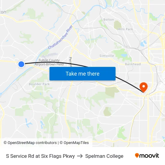 S Service Rd at Six Flags Pkwy to Spelman College map