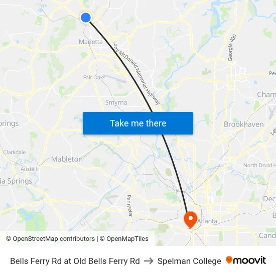 Bells Ferry Rd at Old Bells Ferry Rd to Spelman College map