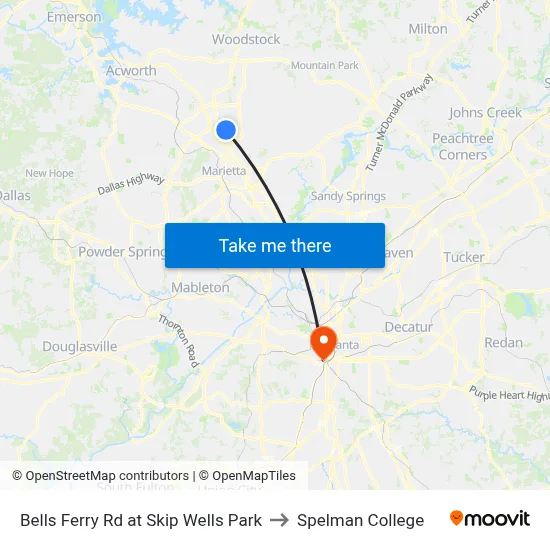 Bells Ferry Rd at Skip Wells Park to Spelman College map