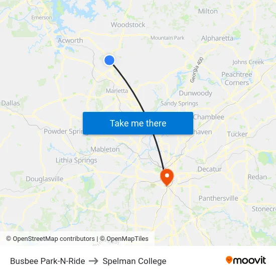 Busbee Park-N-Ride to Spelman College map