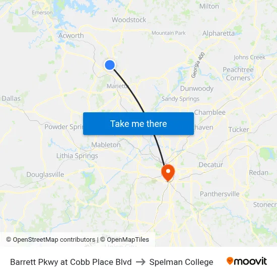 Barrett Pkwy at Cobb Place Blvd to Spelman College map
