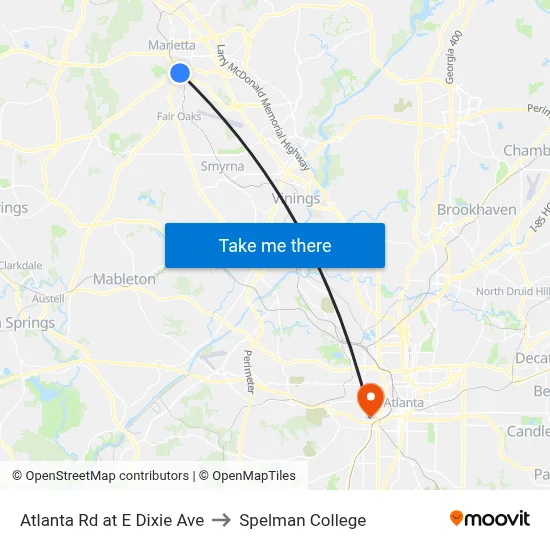 Atlanta Rd at E Dixie Ave to Spelman College map