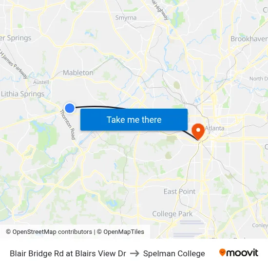 Blair Bridge Rd at Blairs View Dr to Spelman College map
