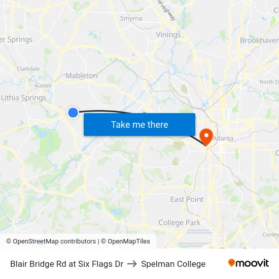 Blair Bridge Rd at Six Flags Dr to Spelman College map