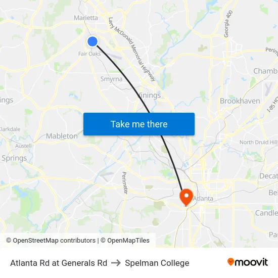 Atlanta Rd at Generals Rd to Spelman College map