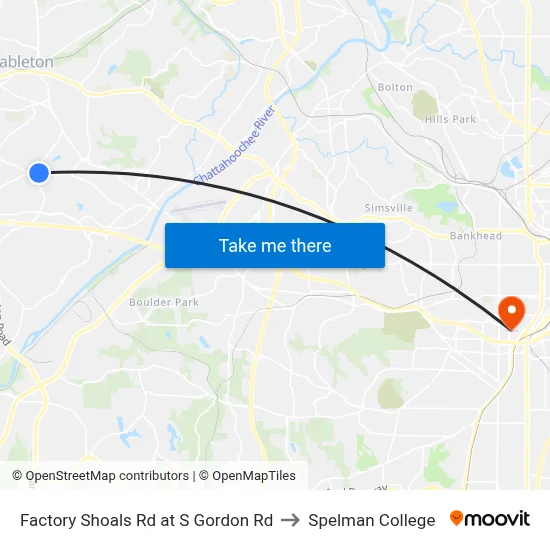 Factory Shoals Rd at S Gordon Rd to Spelman College map