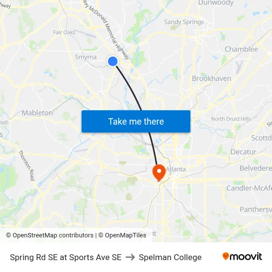 Spring Rd SE at Sports Ave SE to Spelman College map