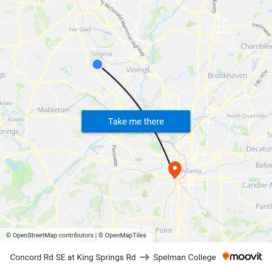 Concord Rd SE at King Springs Rd to Spelman College map