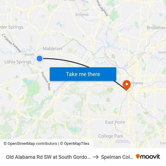 Old Alabama Rd SW at South Gordon Rd SW to Spelman College map