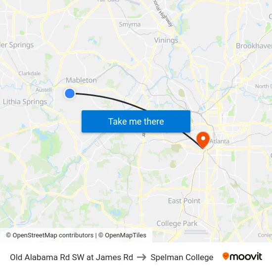 Old Alabama Rd SW at James Rd to Spelman College map