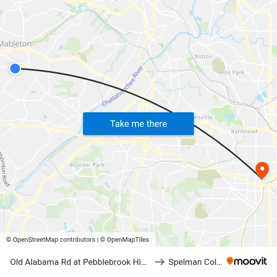 Old Alabama Rd at Pebblebrook High Schoo to Spelman College map