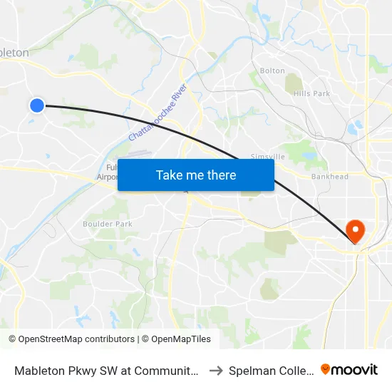 Mableton Pkwy SW at Community Rd to Spelman College map