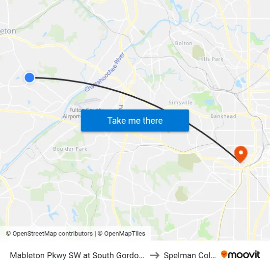 Mableton Pkwy SW at South Gordon Rd SW to Spelman College map