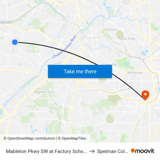 Mableton Pkwy SW at Factory Schoals Rd S to Spelman College map