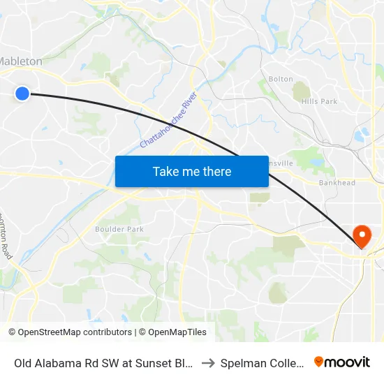 Old Alabama Rd SW at Sunset Blvd to Spelman College map