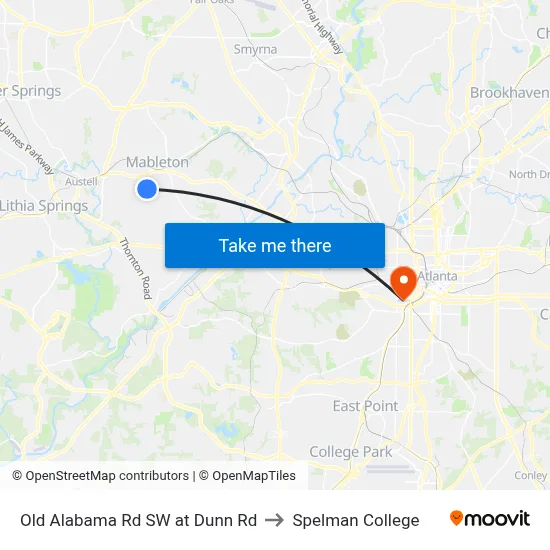 Old Alabama Rd SW at Dunn Rd to Spelman College map
