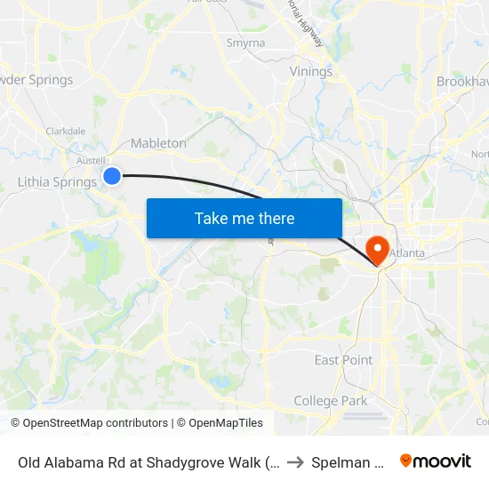 Old Alabama Rd at Shadygrove Walk (Not 25 Timepoin to Spelman College map