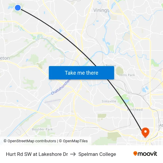 Hurt Rd SW at Lakeshore Dr to Spelman College map