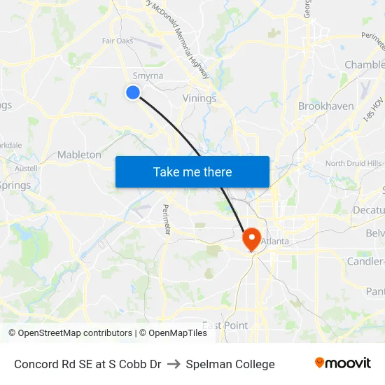 Concord Rd SE at S Cobb Dr to Spelman College map