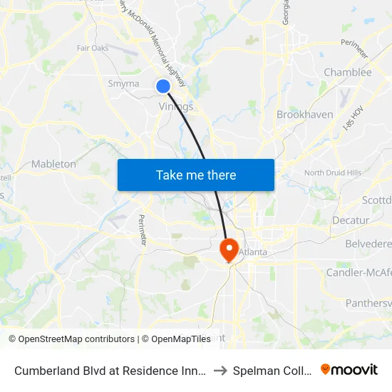 Cumberland Blvd at Residence Inn Loop to Spelman College map