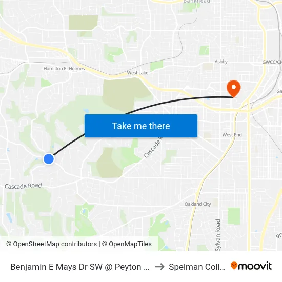 Benjamin E Mays Dr SW @ Peyton Rd SW to Spelman College map