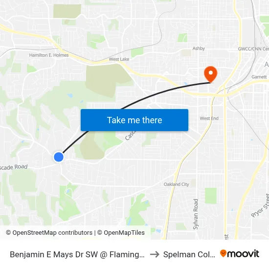 Benjamin E Mays Dr SW @ Flamingo Dr NW to Spelman College map
