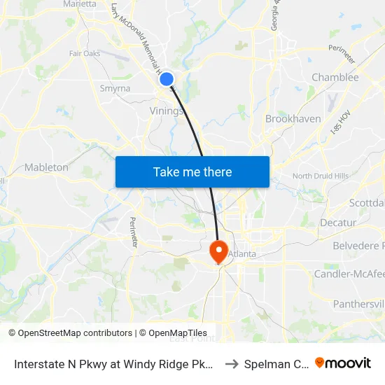 Interstate N Pkwy at Windy Ridge Pkwy SE / Cobb CH to Spelman College map