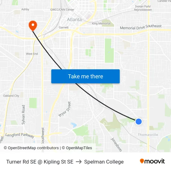 Turner Rd SE @ Kipling St SE to Spelman College map
