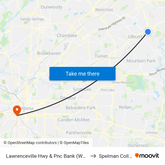 Lawrenceville Hwy & Pnc Bank (Walmart) to Spelman College map