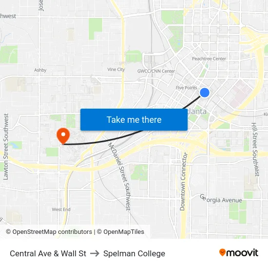 Central Ave & Wall St to Spelman College map