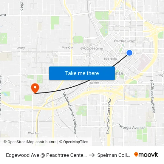 Edgewood Ave @ Peachtree Center Ave to Spelman College map