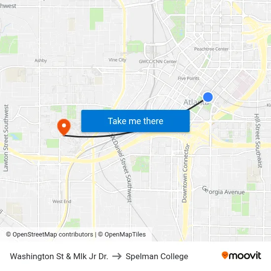 Washington St & Mlk Jr Dr. to Spelman College map