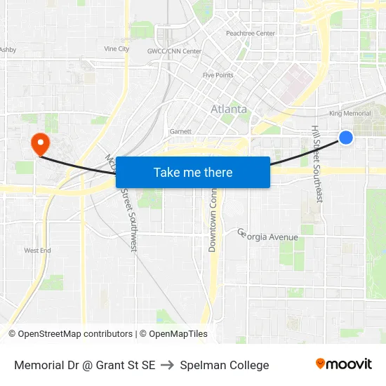 Memorial Dr @ Grant St SE to Spelman College map