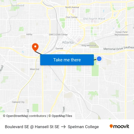 Boulevard SE @ Hansell St SE to Spelman College map