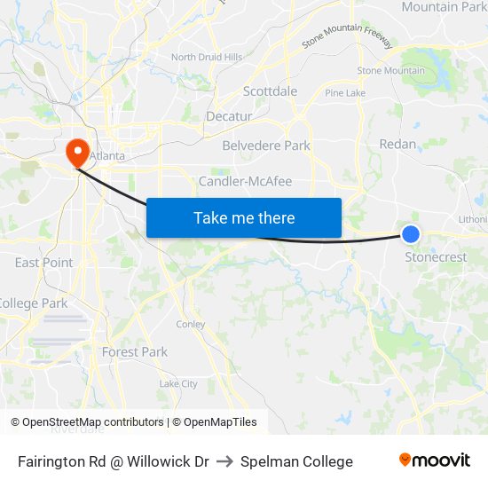 Fairington Rd @ Willowick Dr to Spelman College map