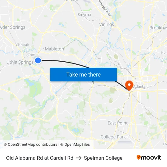 Old Alabama Rd at Cardell Rd to Spelman College map