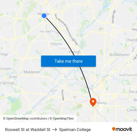Roswell St at Waddell St to Spelman College map