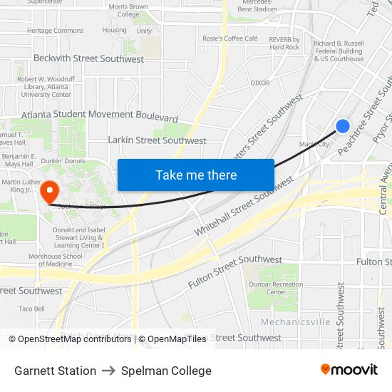 Garnett Station to Spelman College map