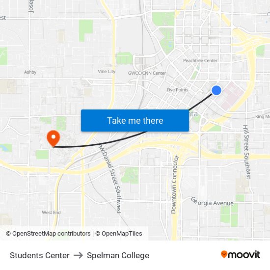 Students Center to Spelman College map
