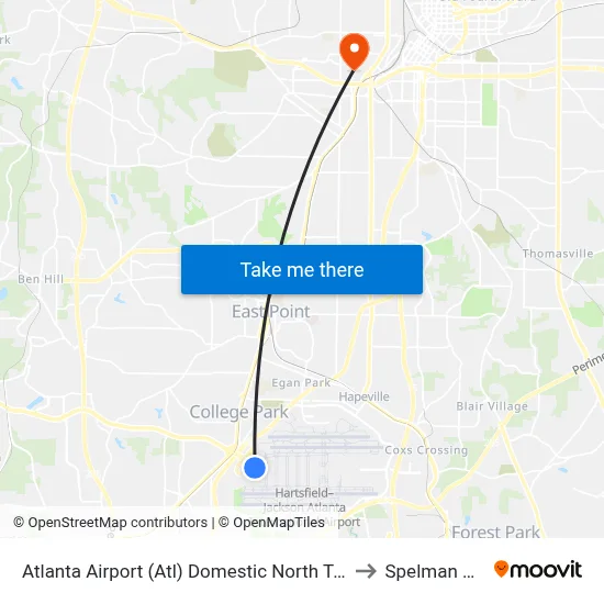 Atlanta Airport (Atl) Domestic North Terminal Dropoffs to Spelman College map