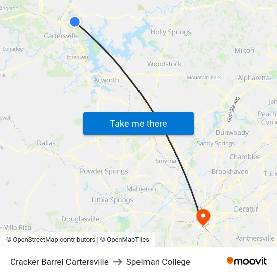 Cracker Barrel Cartersville to Spelman College map