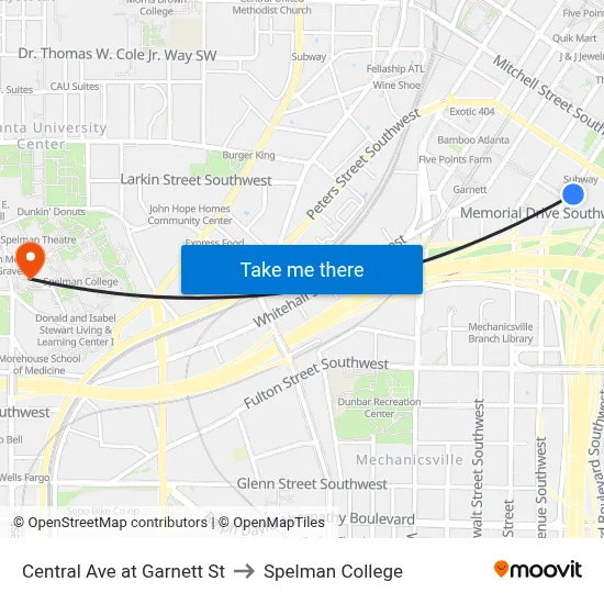 Central Ave at Garnett St to Spelman College map