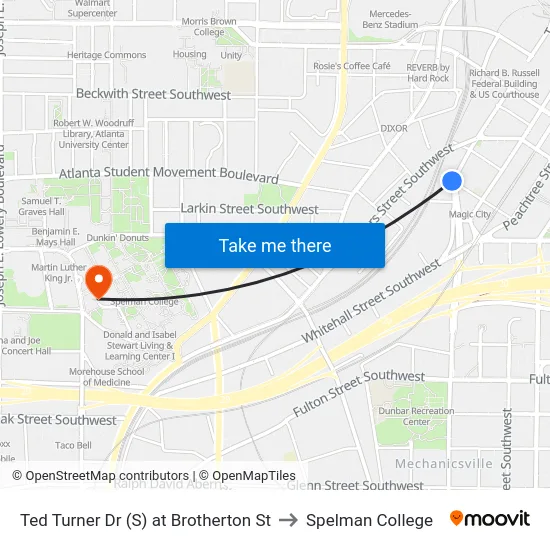 Ted Turner Dr (S) at Brotherton St to Spelman College map