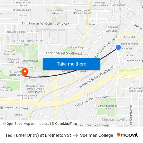 Ted Turner Dr (N) at Brotherton St to Spelman College map
