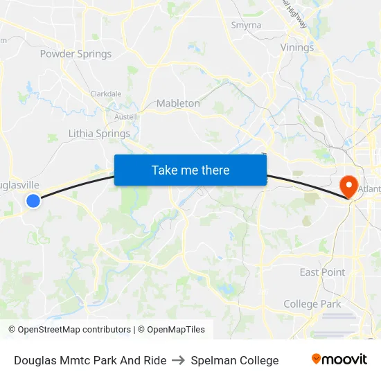 Douglas Mmtc Park And Ride to Spelman College map