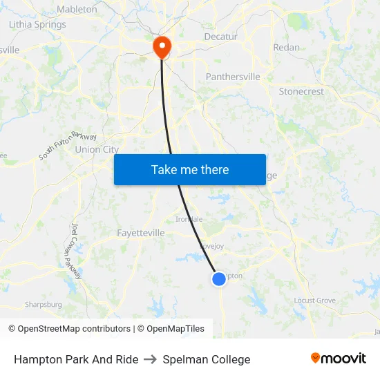 Hampton Park And Ride to Spelman College map