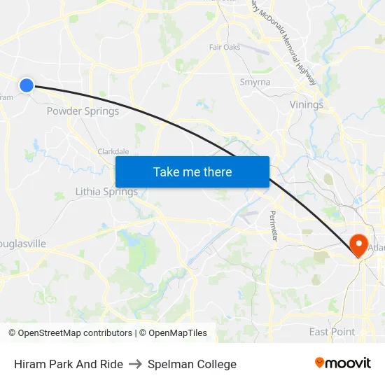 Hiram Park And Ride to Spelman College map